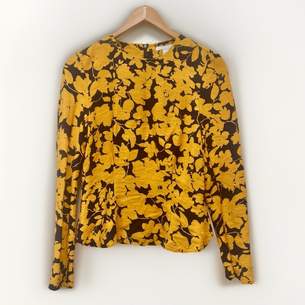 Floral‎ Print Long Sleeve Top Blouse Gold Black Size 8